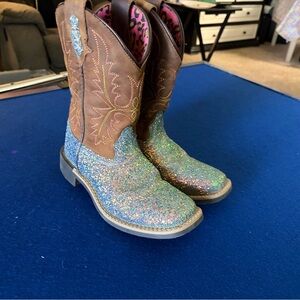 Shyanne Brown & Multicolor Glitter Kids Cowboy Boots